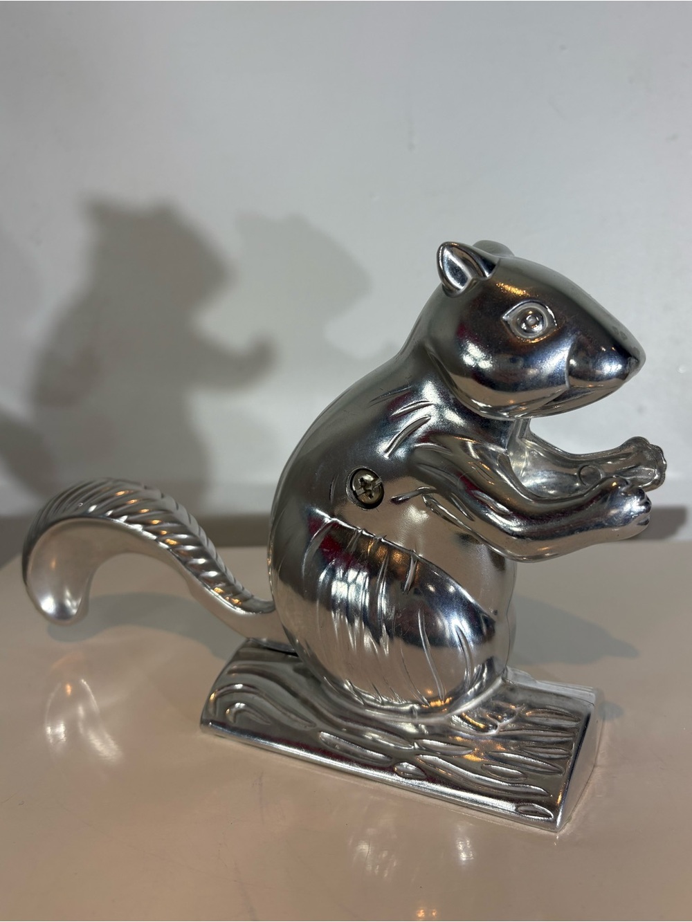 Vintage Silver-Tone Squirrel Nutcracker Tail Lever Figural Decor